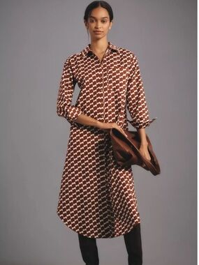 Anthropologie Maeve The Soren Checkered Retro Orange Motif Shirt Dress